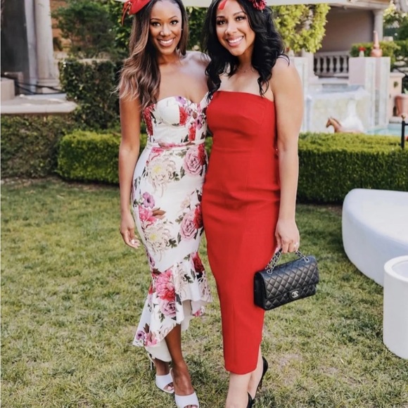 Last one ๐จ Zara Red Fitted Strapless Bodycon Midi Dress stretchy back Slit NWT - Picture 14 of 16